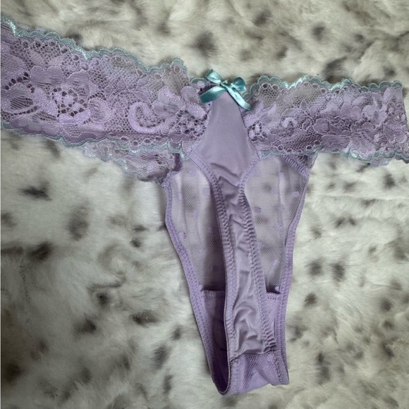 Victoria secret thong panties purple polka dot mesh light baby blue ribbon bow - Picture 8 of 8